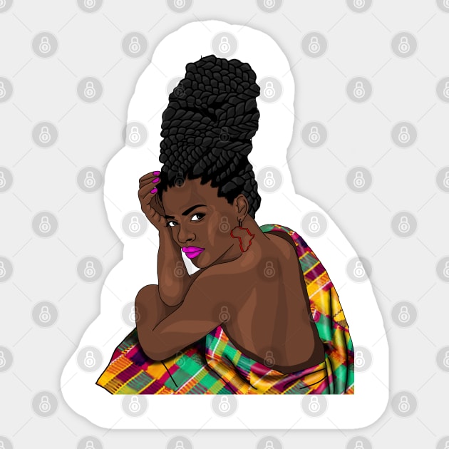 Melanin Queen Afro African Pride Kente Pattern Sticker by Merchweaver